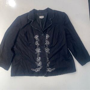 Mary McFadden Black Blazer with White Floral Embroidery